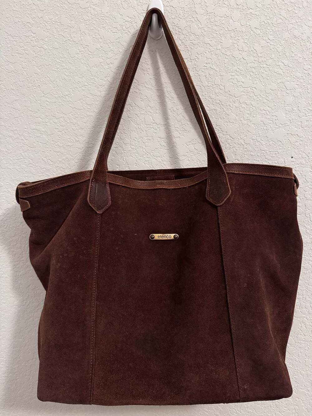 Elenco Brown Suede Leather Tote Handbag